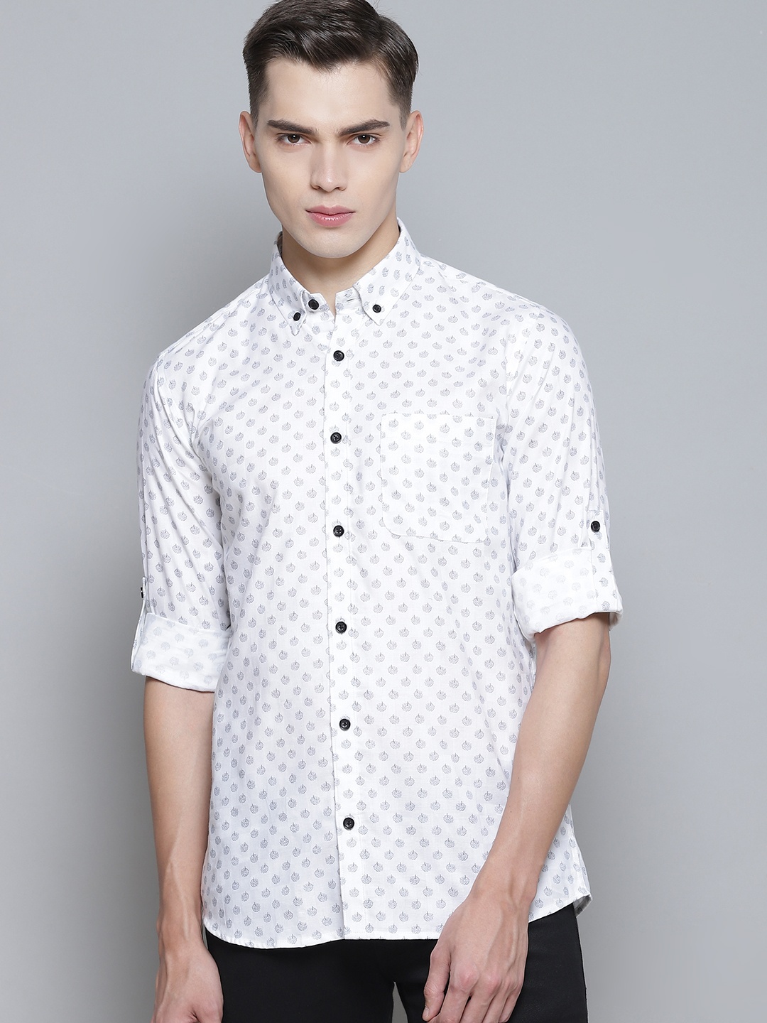 

DENNISON Men White Smart Slim Fit Opaque Printed Formal Shirt