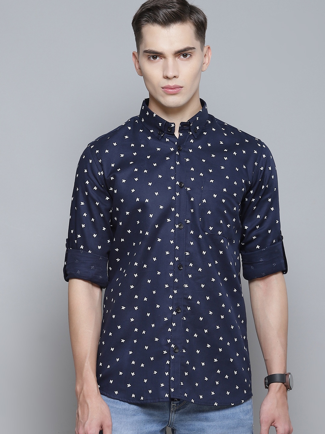 

DENNISON Men Navy Blue Smart Slim Fit Opaque Printed Casual Shirt