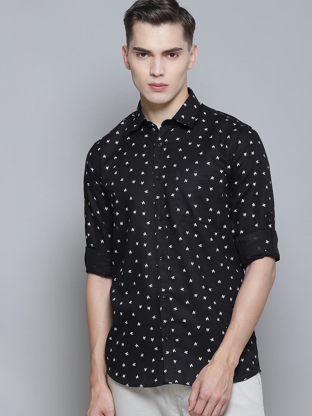 

DENNISON Men Black Smart Slim Fit Opaque Printed Casual Shirt