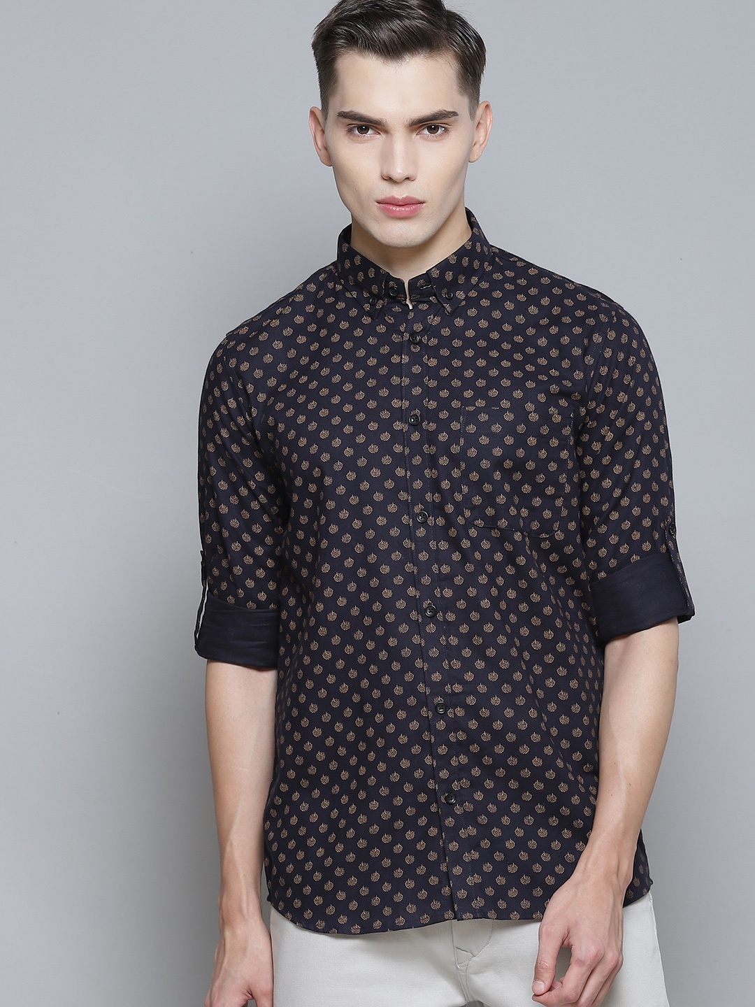 

DENNISON Men Navy Blue Smart Slim Fit Opaque Printed Casual Shirt