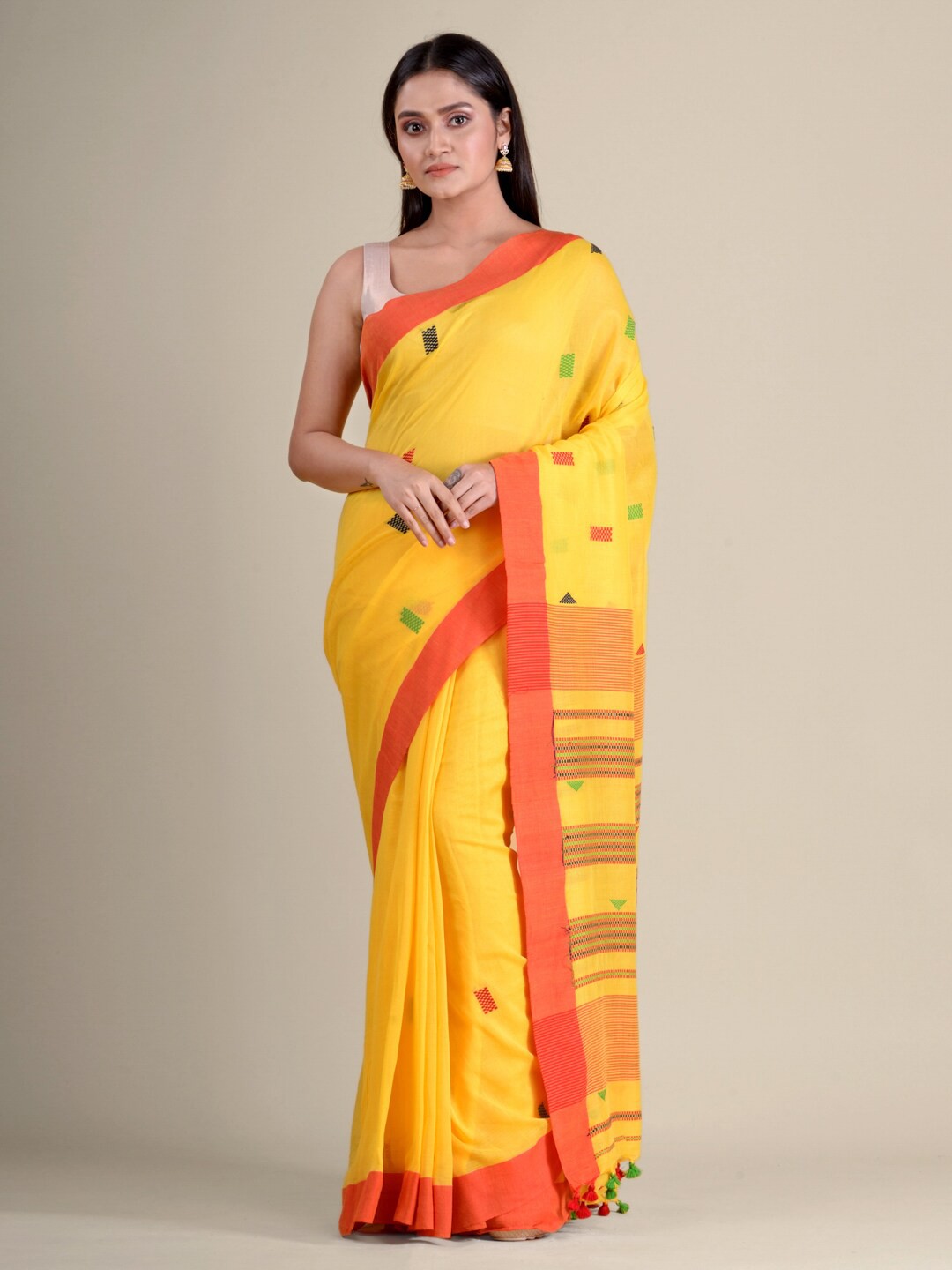 

Mitera Yellow & Red Woven Design Pure Cotton Handloom Saree
