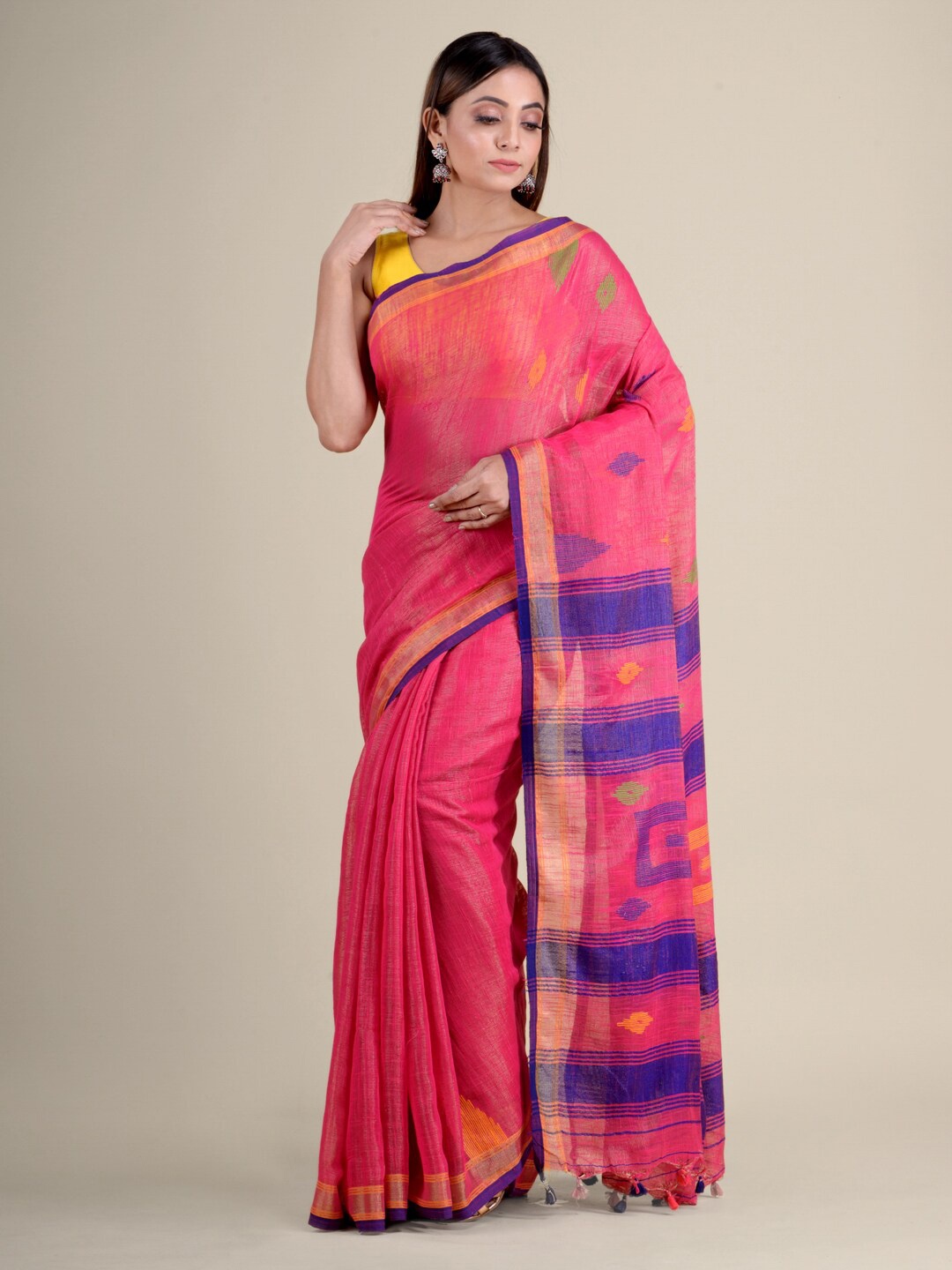 

Mitera Pink & Navy Blue Pure Cotton Handloom Saree