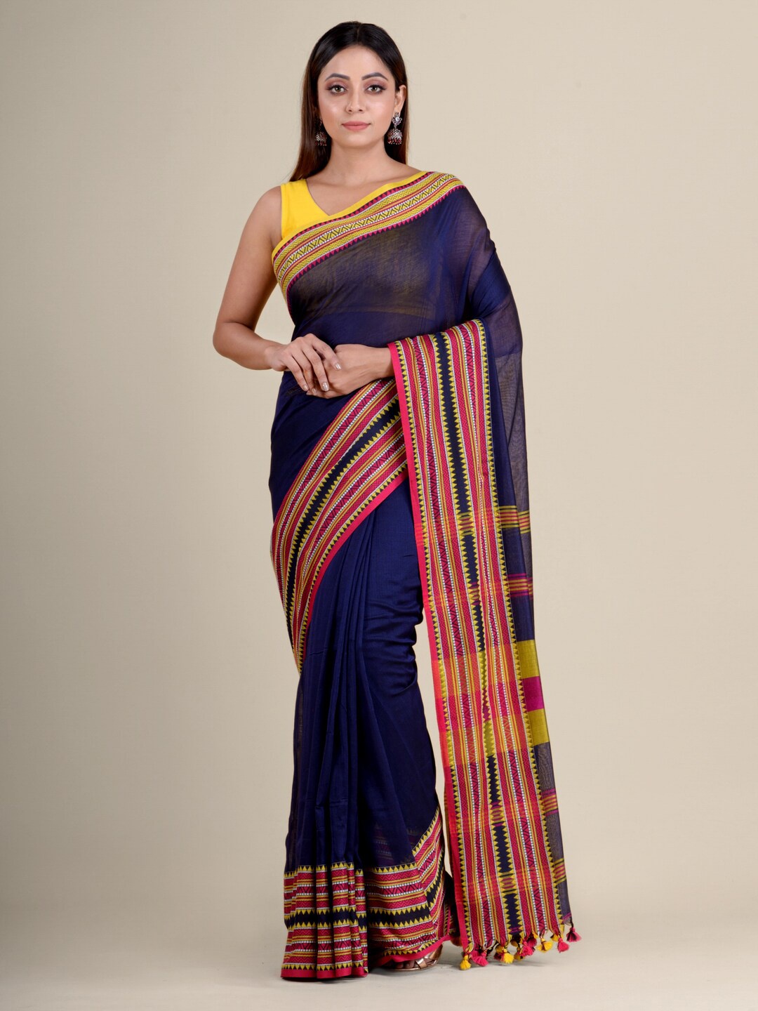 

Mitera Navy Blue & Red Pure Cotton Handloom Saree