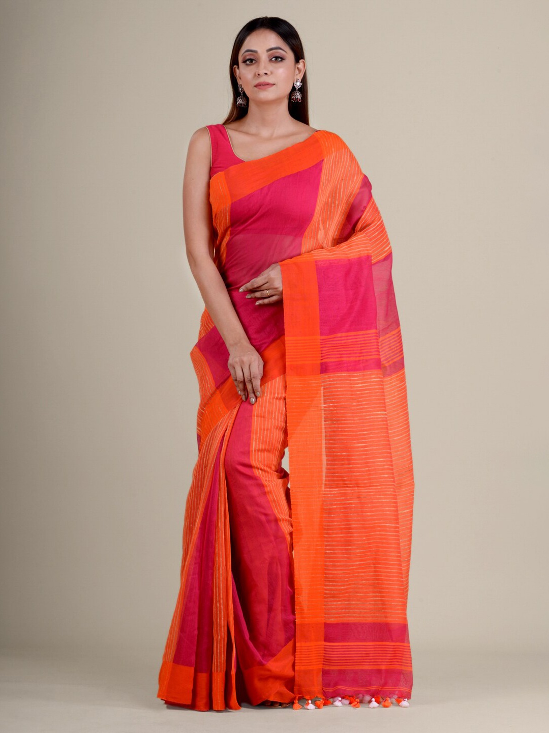 

Mitera Red & Pink Striped Handloom Saree