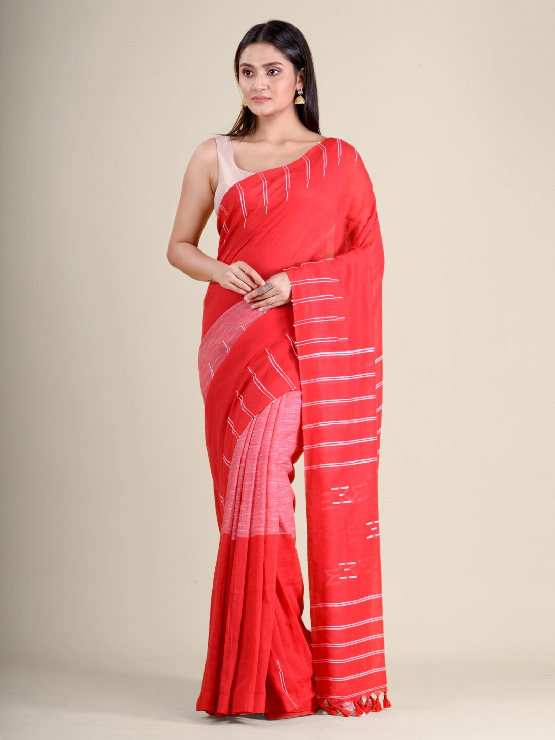 

Mitera Red & Pink Woven Design Pure Cotton Handloom Saree
