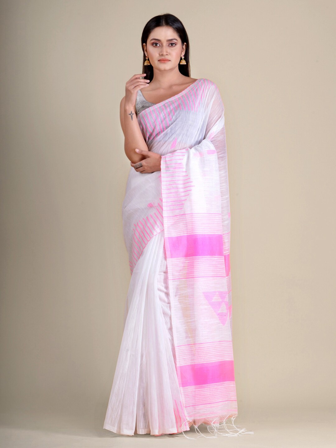 

Mitera White & Pink Handloom Saree