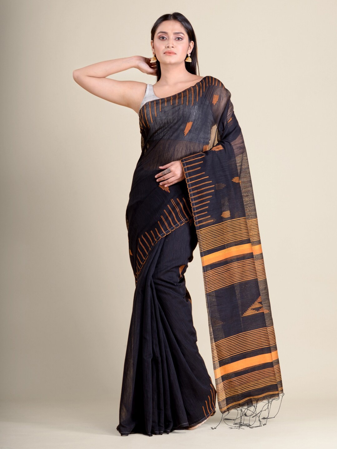 

Mitera Black & Orange Saree