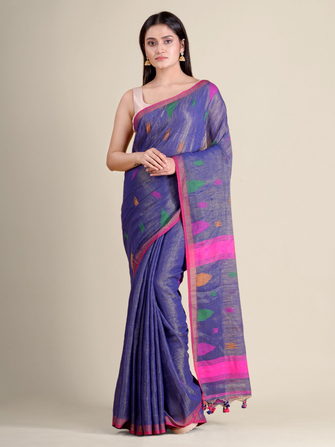 

Mitera Blue & Pink Woven Design Pure Cotton Handloom Saree