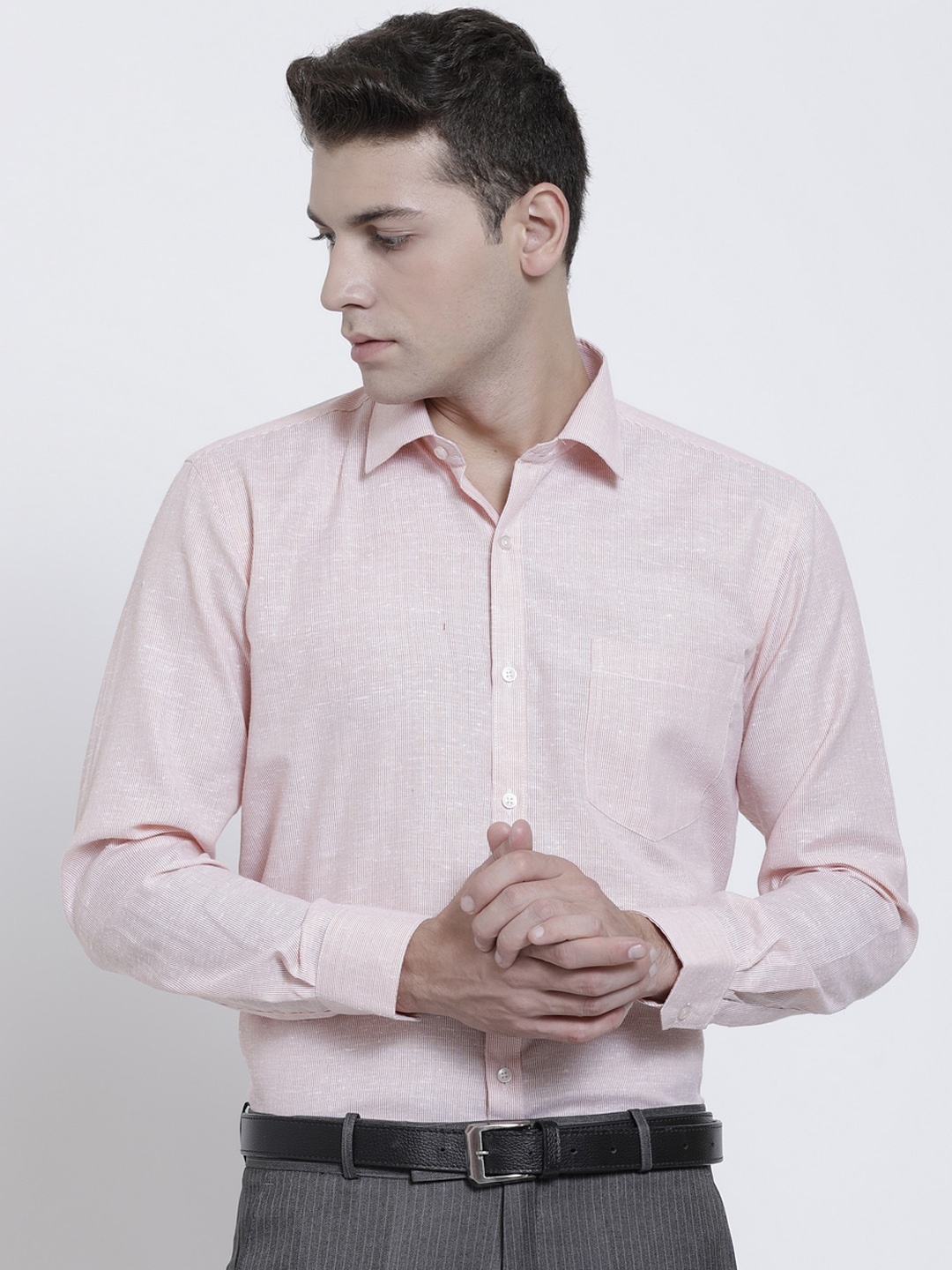 

RG DESIGNERS Men Peach-Coloured Slim Fit Opaque Formal Shirt