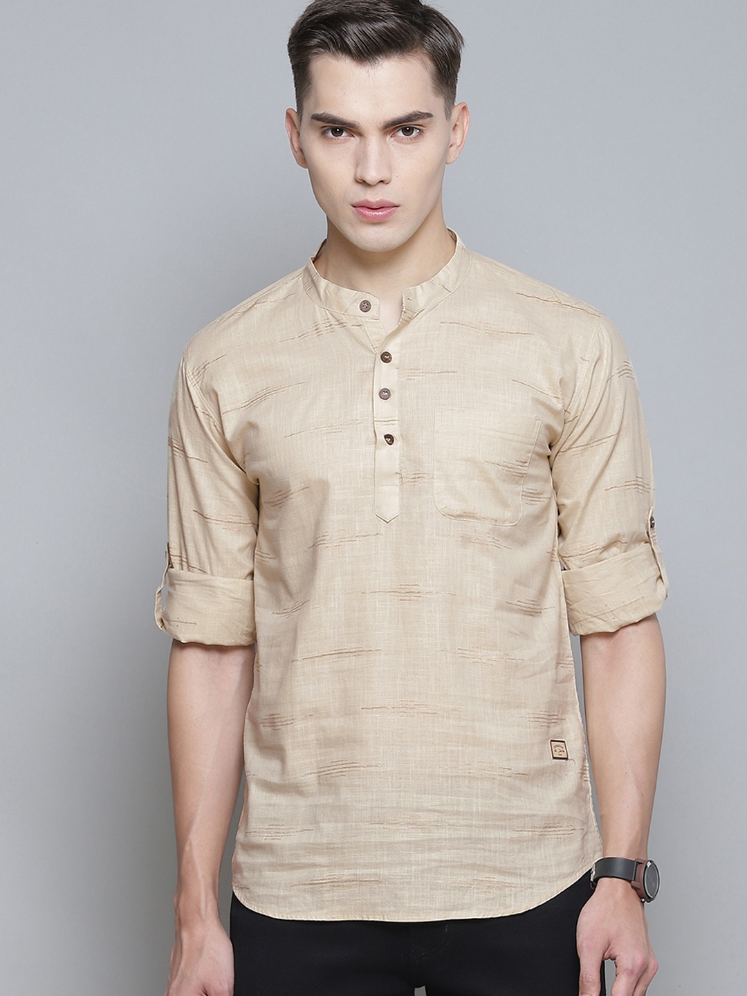 

DENNISON Men Cream-Coloured Horizontal Stripes Comfort Slim Fit Cotton Kurta