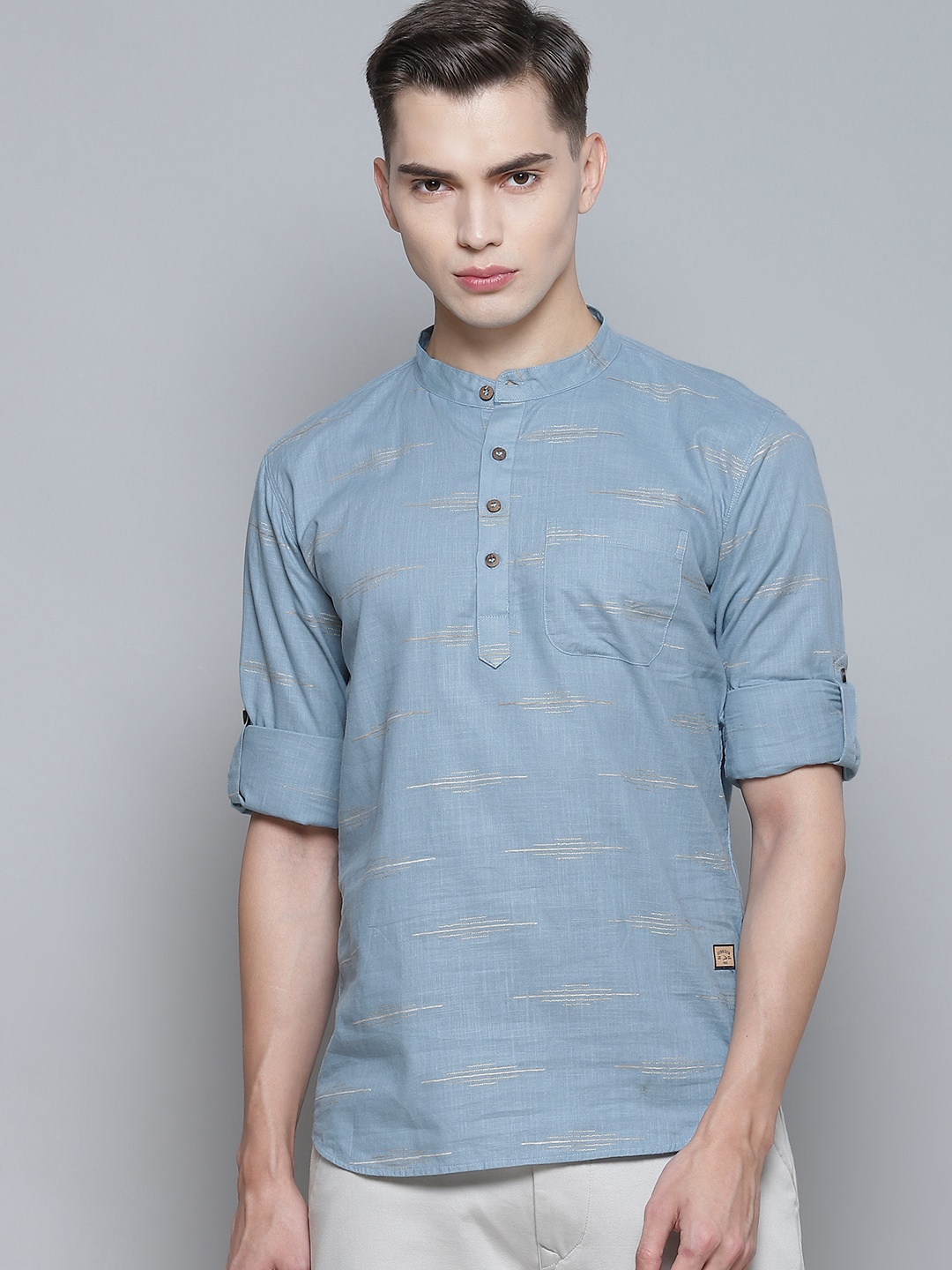 

DENNISON Men Blue Geometric Patterned Comfort Slim Fit Cotton Kurta