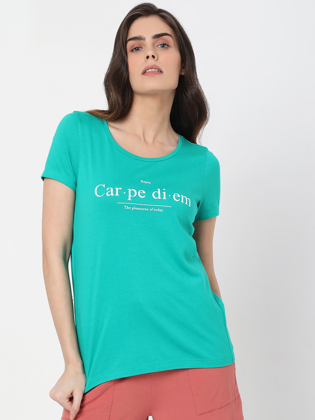 

Vero Moda Women Teal Typography Printed T-shirt