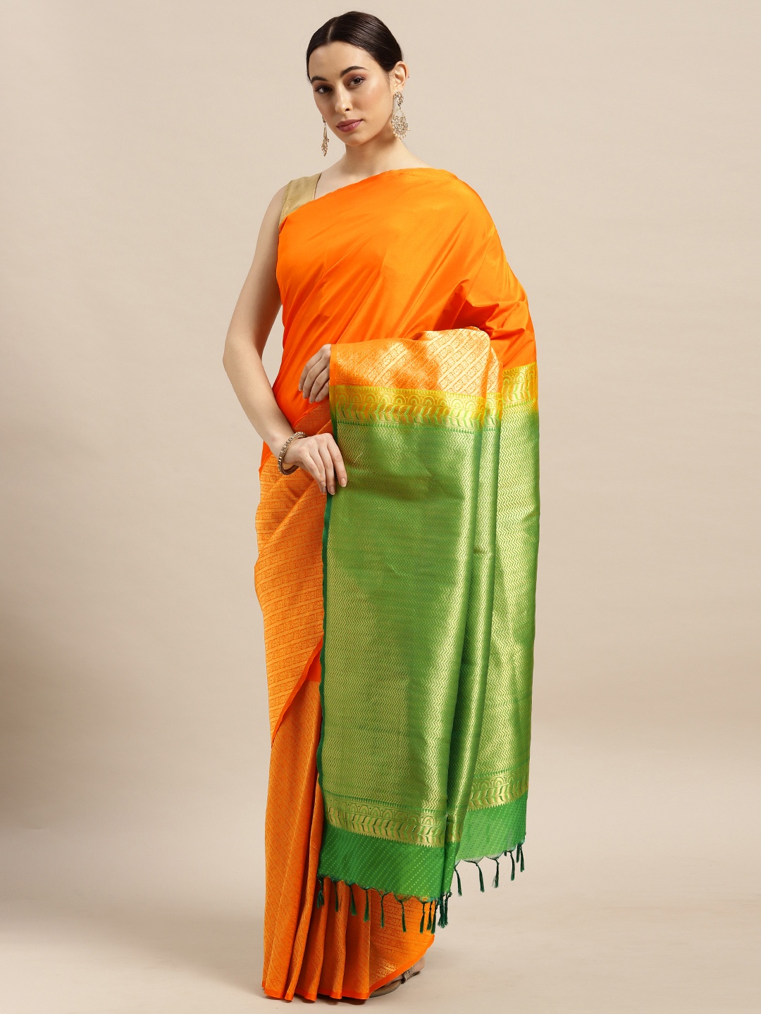 

Thara Sarees Orange Zari Art Silk Kovai Saree