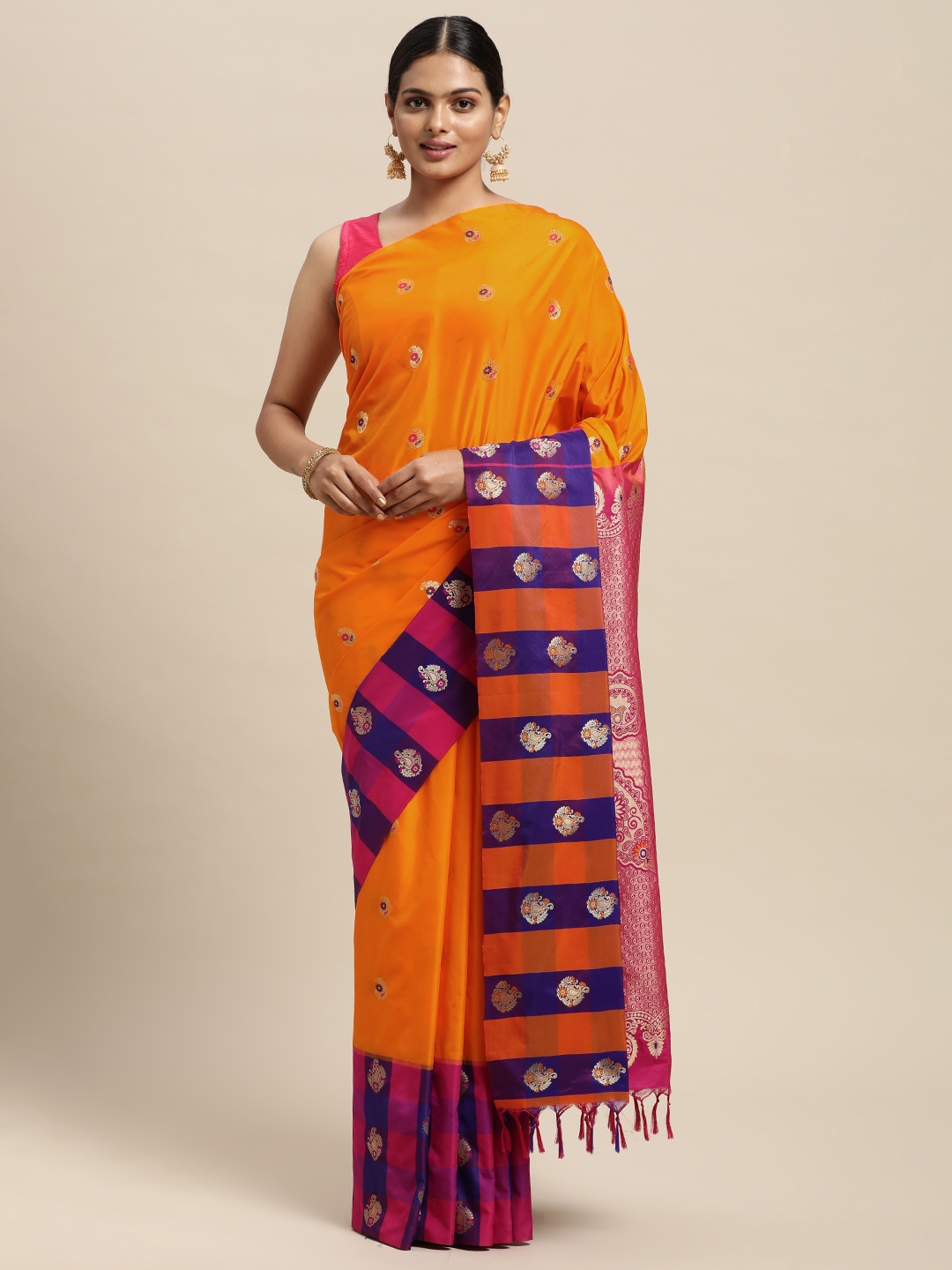 

Thara Sarees Orange Woven Design Zari Art Silk Kovai Saree