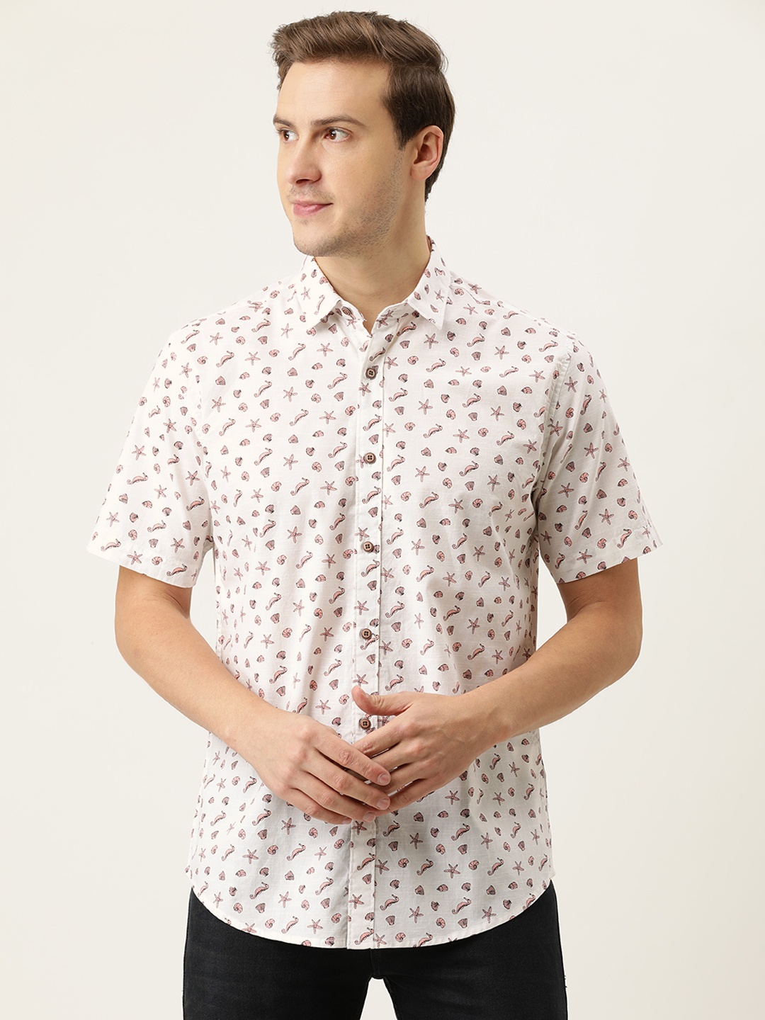 

IVOC Men White Opaque Printed Casual Shirt