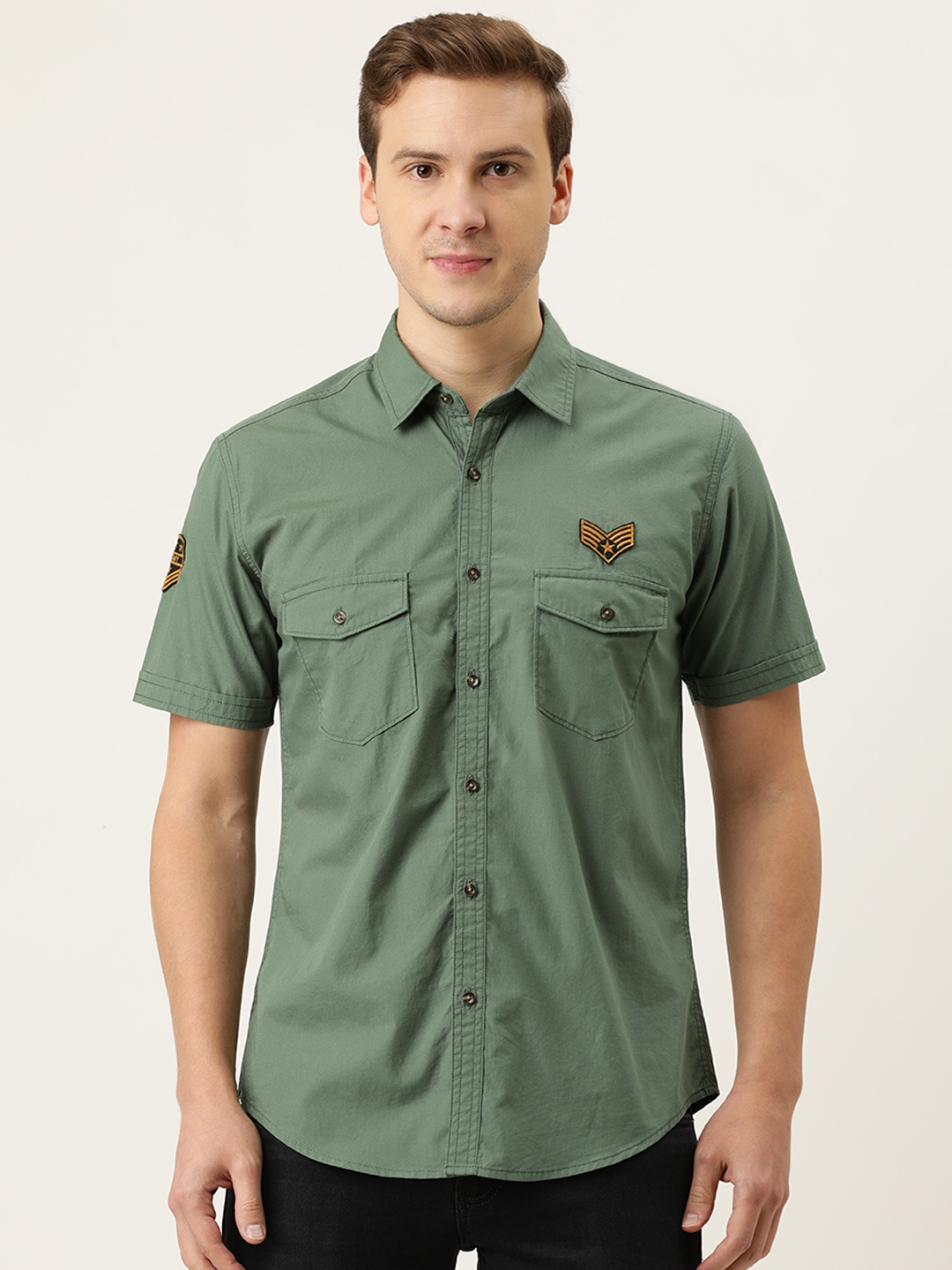 

IVOC Men Olive Green Slim Fit Opaque Casual Shirt