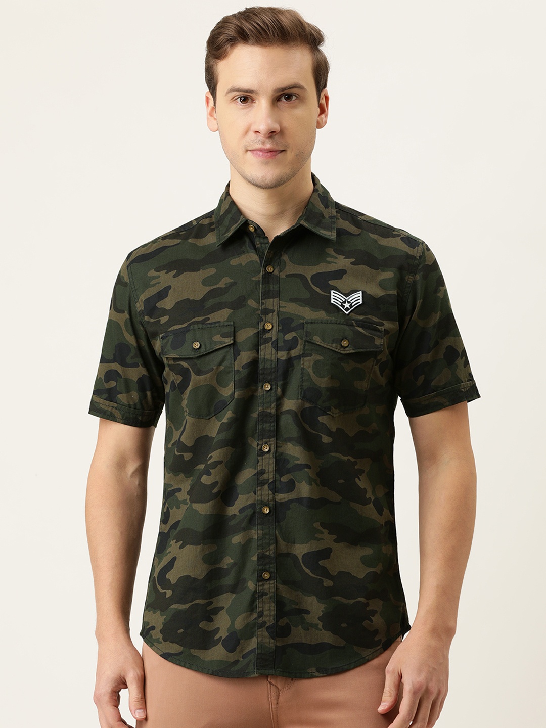 

IVOC Men Brown & Olive Slim Fit Opaque Printed Casual Shirt