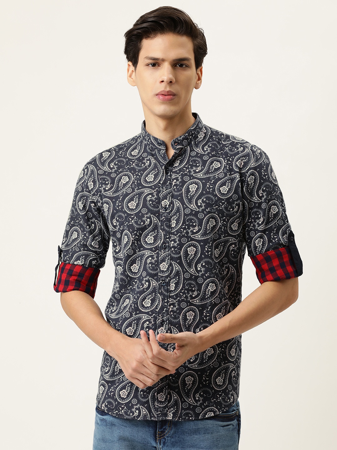 

IVOC Men Navy Blue Slim Fit Opaque Printed Casual Shirt