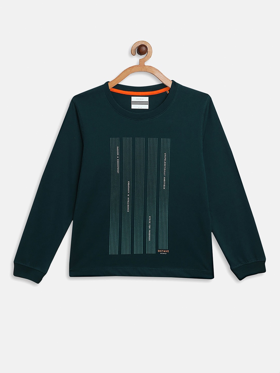 

Octave Boys Green Striped Full Sleeves T-shirt