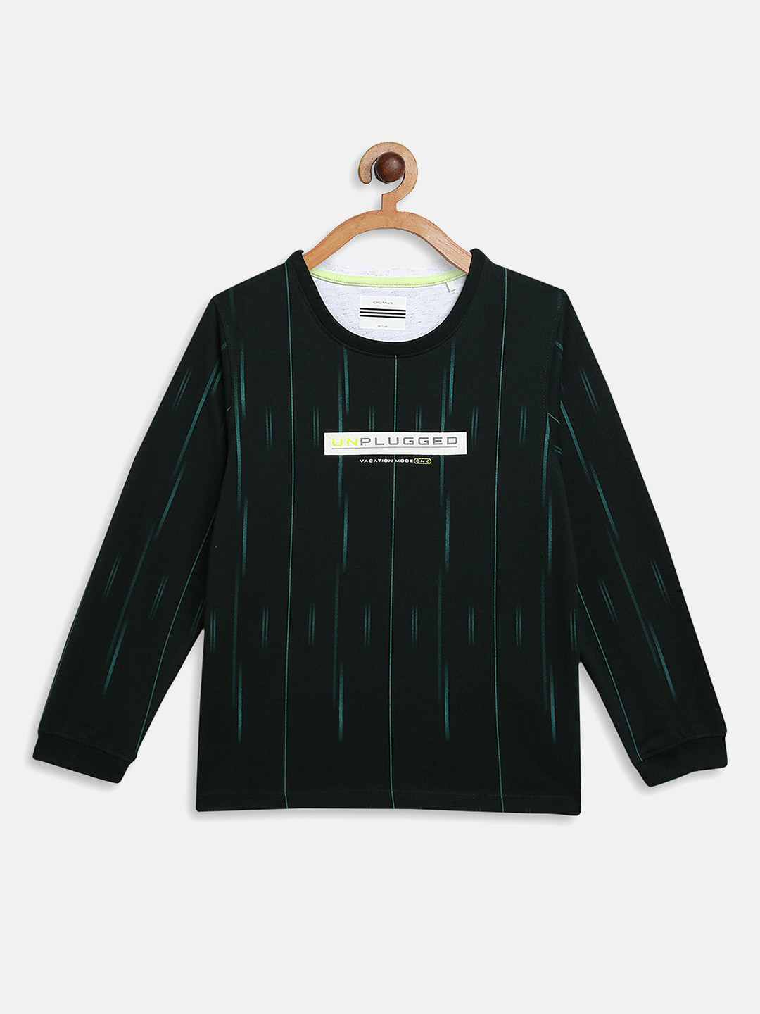

Octave Boys Green & White Typography Striped T-shirt