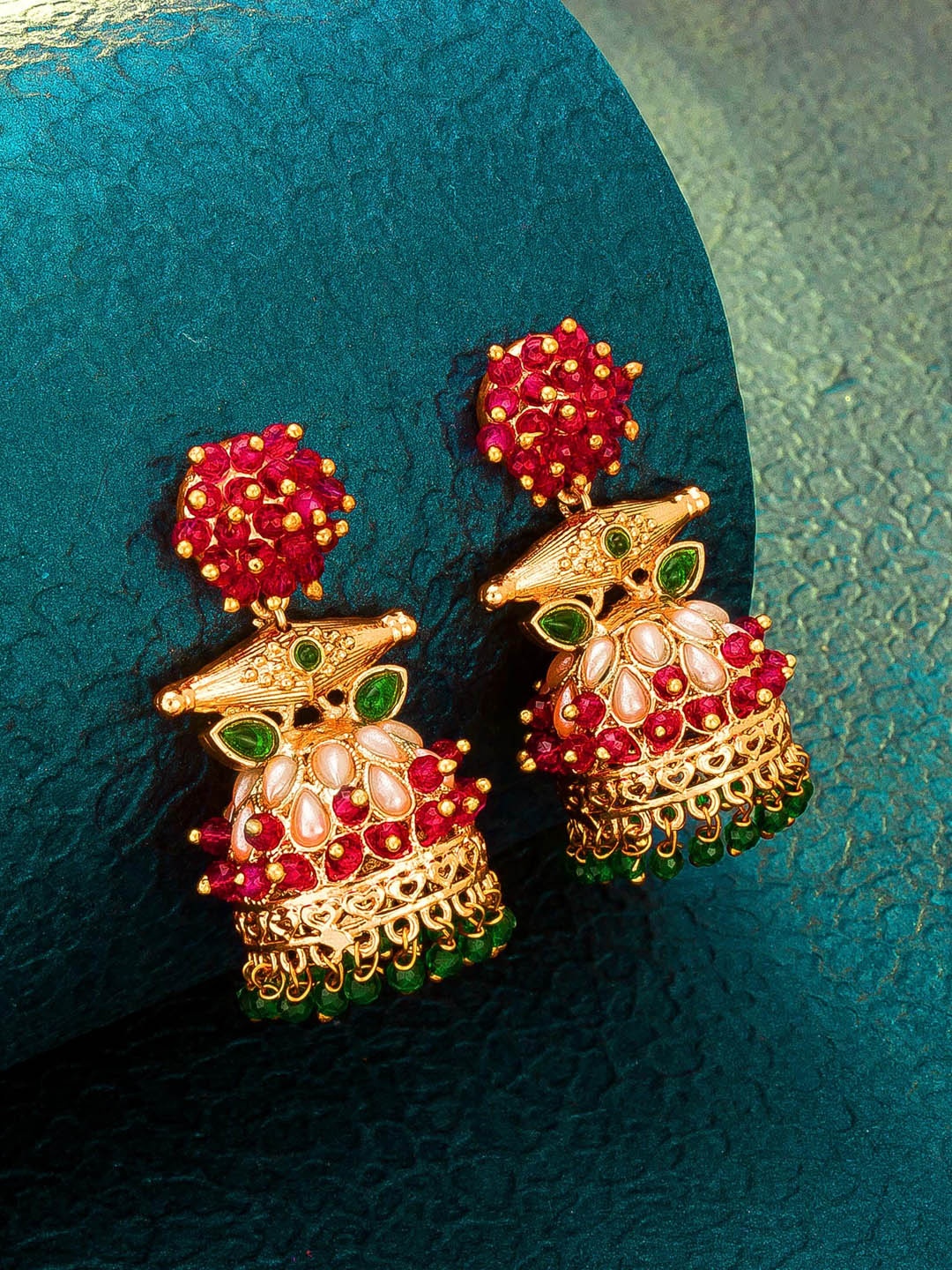 

aadita Gold-Toned Contemporary Jhumkas Earrings