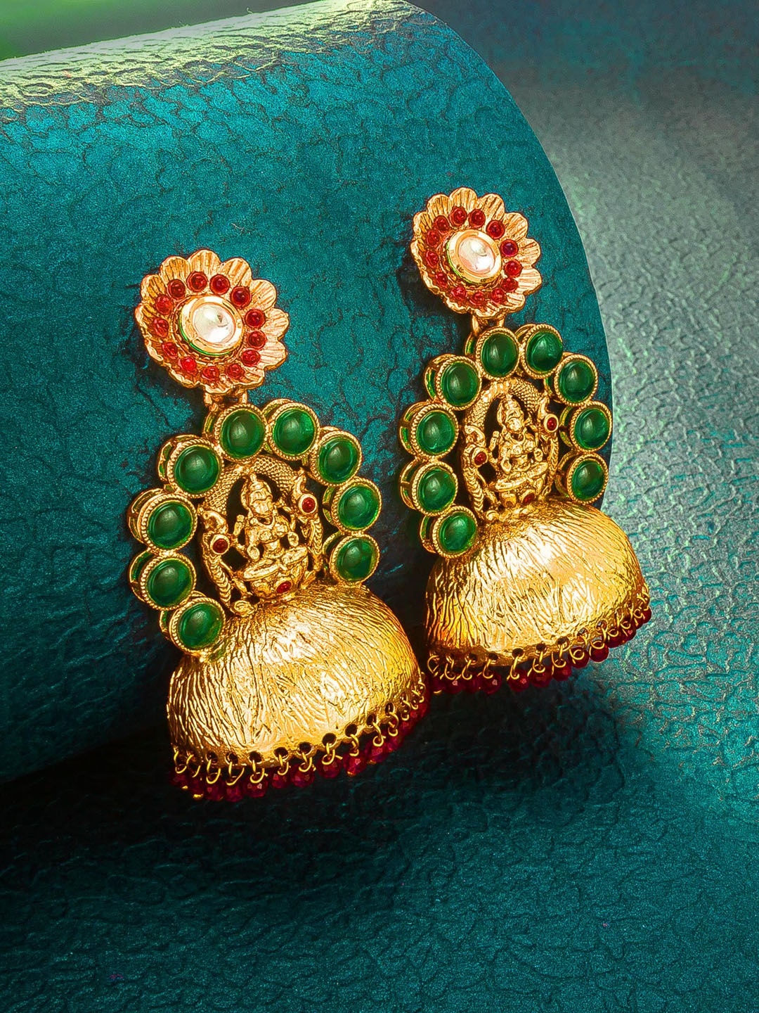 

aadita Gold-Toned Contemporary Jhumkas Earrings