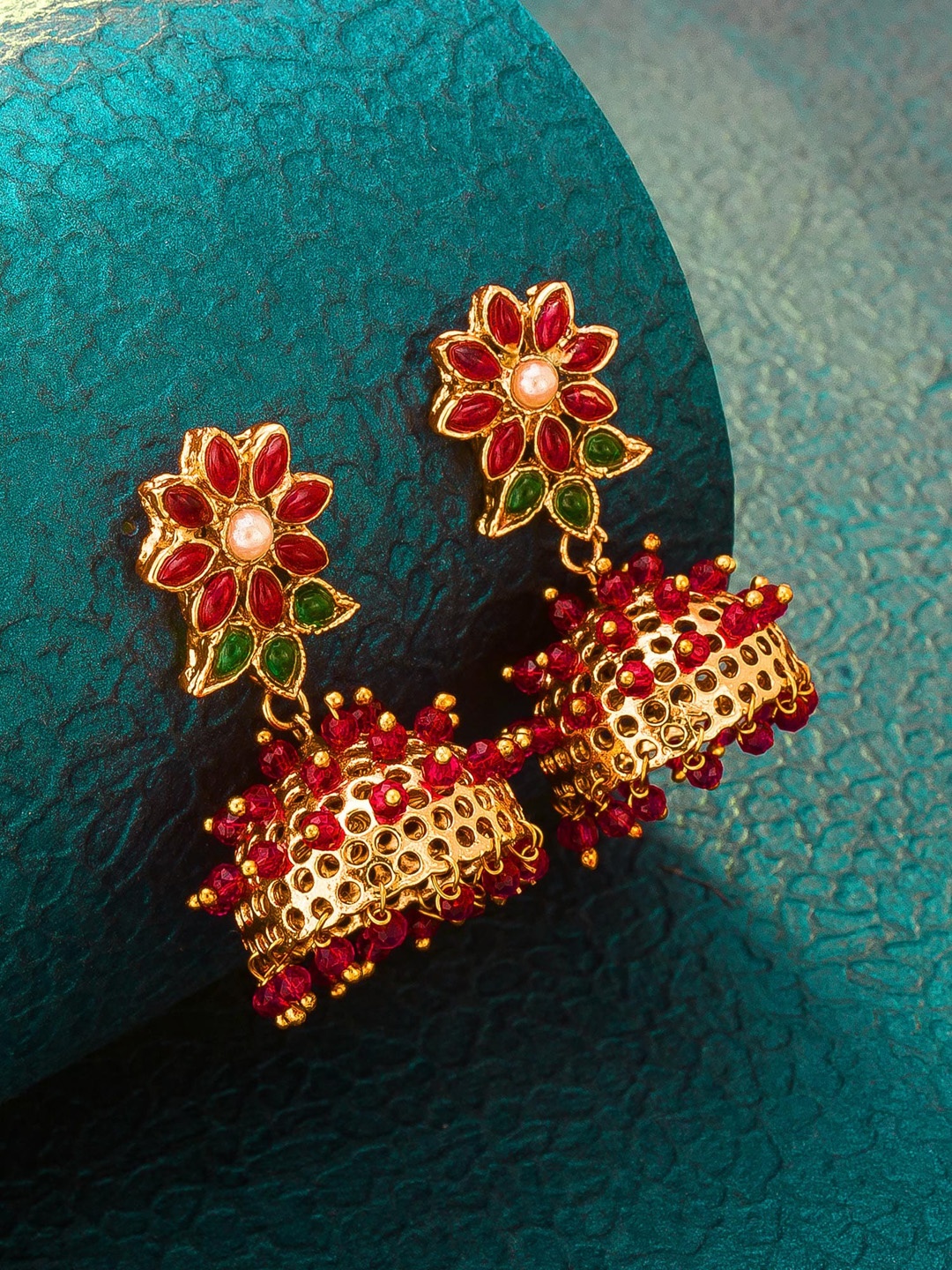 

aadita Gold-Toned & Gold-Plated Contemporary Jhumkas Earrings