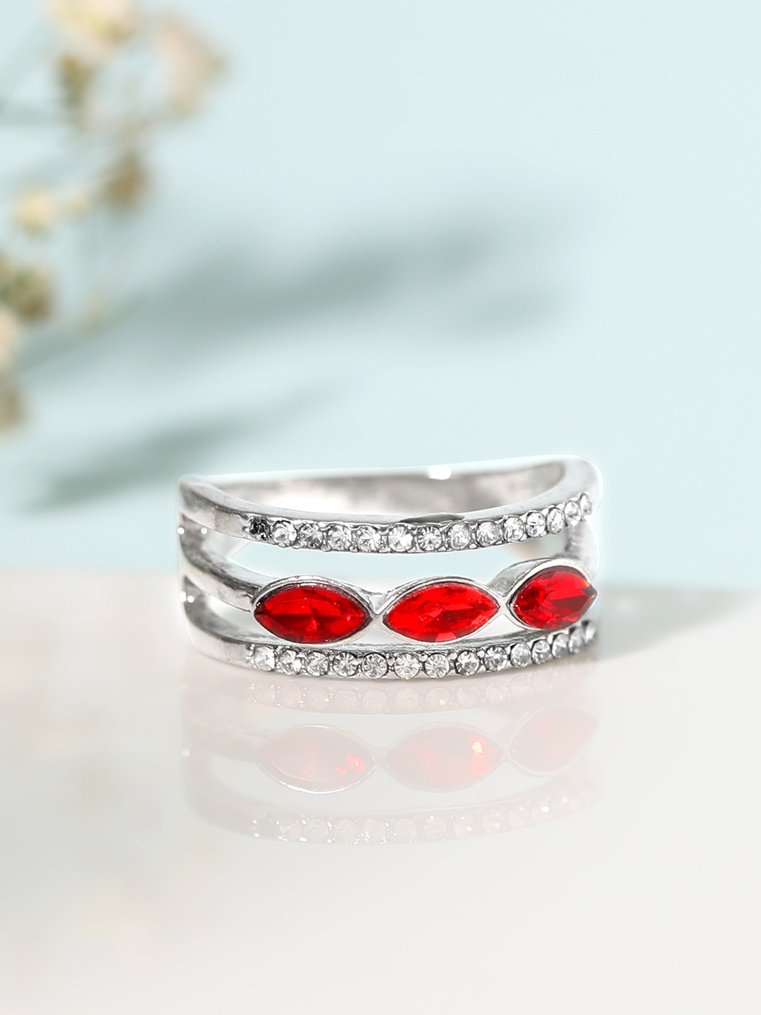 

TOKYO TALKIES X Rubans FASHION ACCESSORIES Women Red Stone Silver Finger Ring