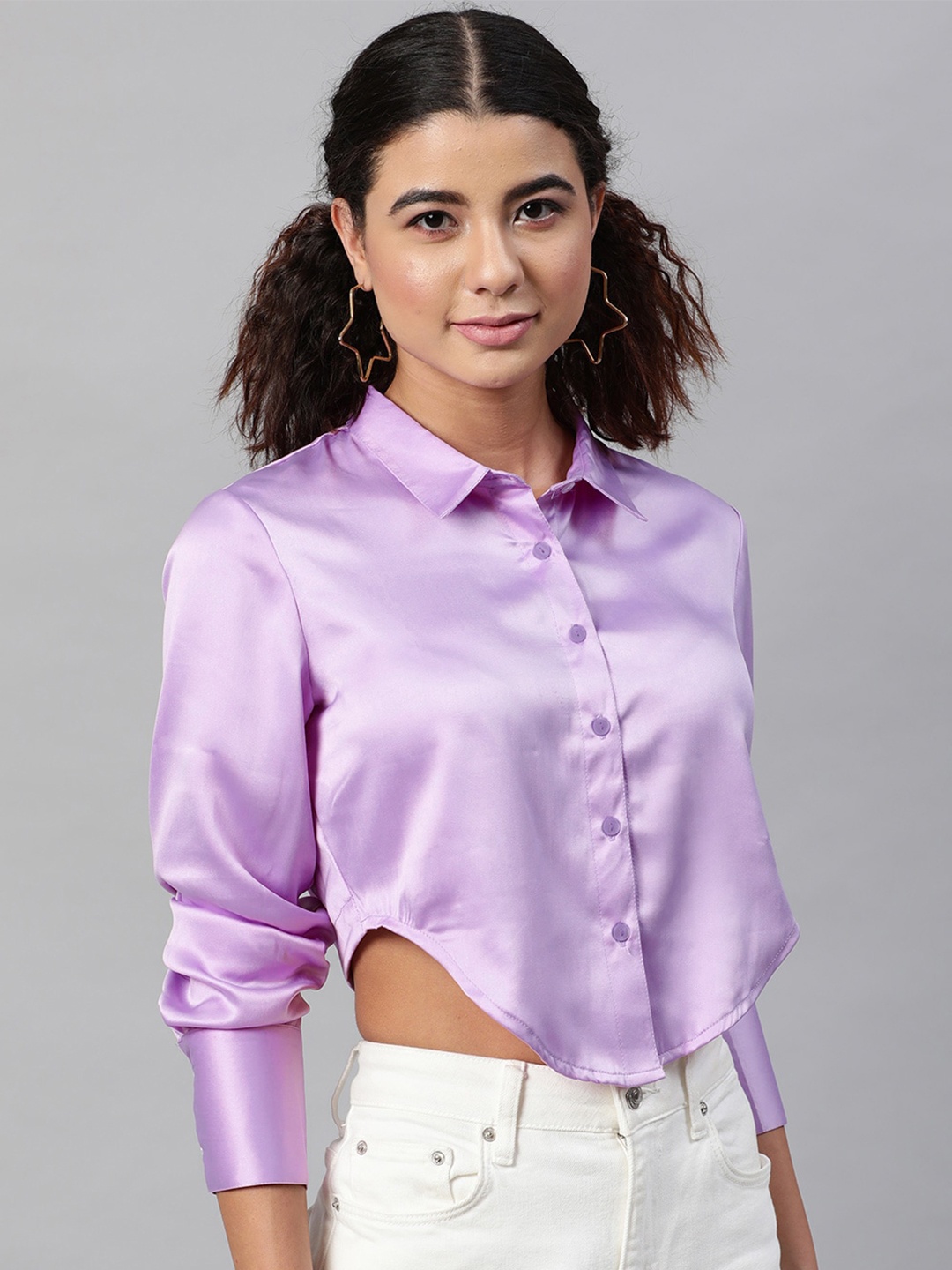 

STREET 9 Women Lavender Shirt Style Crop Top