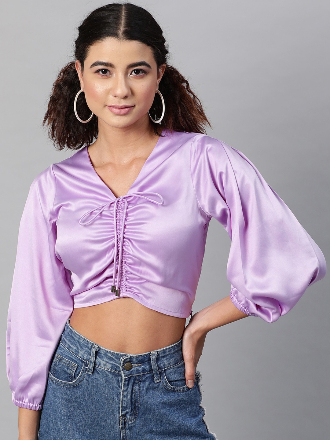 

STREET 9 Women Lavender Fringed Fitted Crop Top