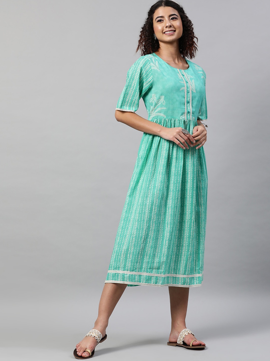 

STREET 9 Turquoise Blue Tie and Dye Dyed A-Line Midi Dress