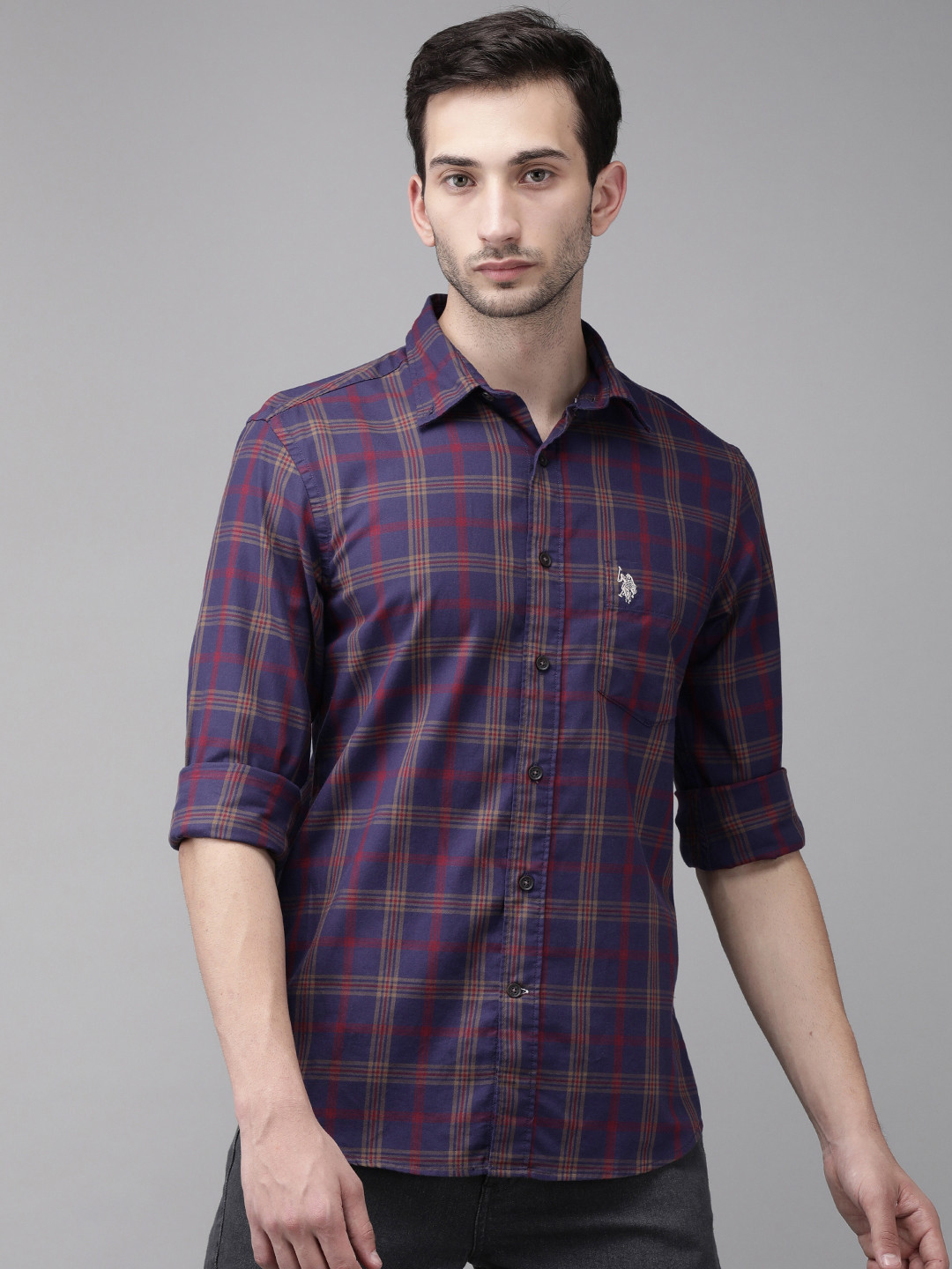 

U. S. Polo Assn. Men Purple Opaque Printed Pure Cotton Casual Shirt