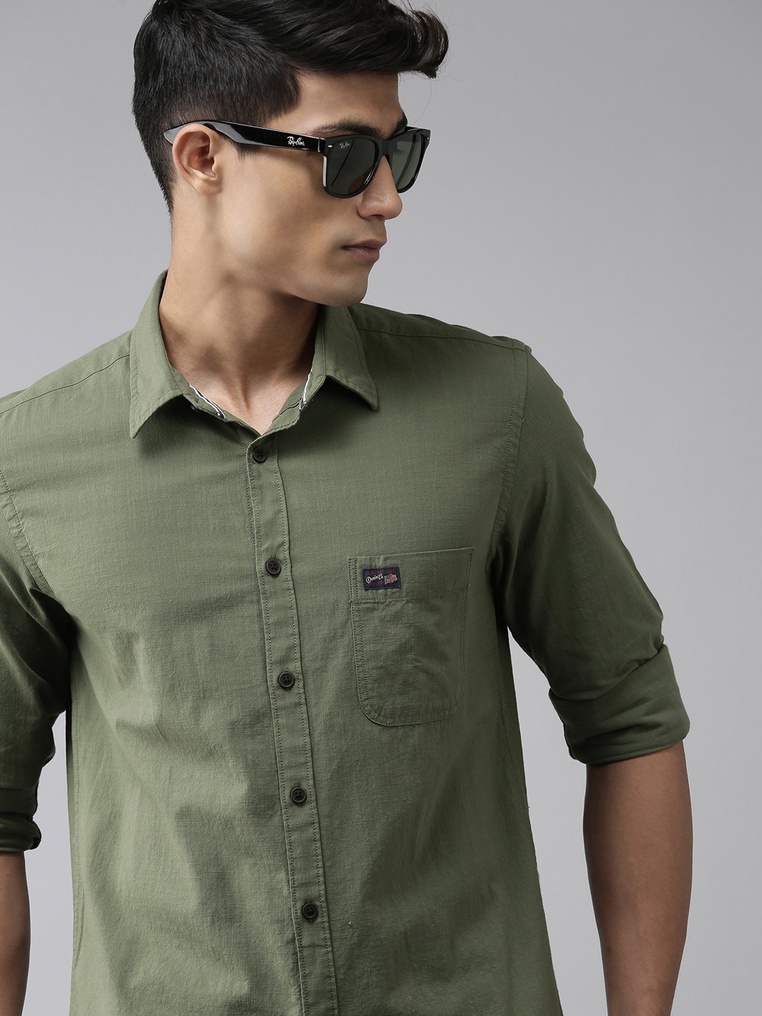 

U S Polo Assn Denim Co Men Olive Green Opaque Casual Shirt