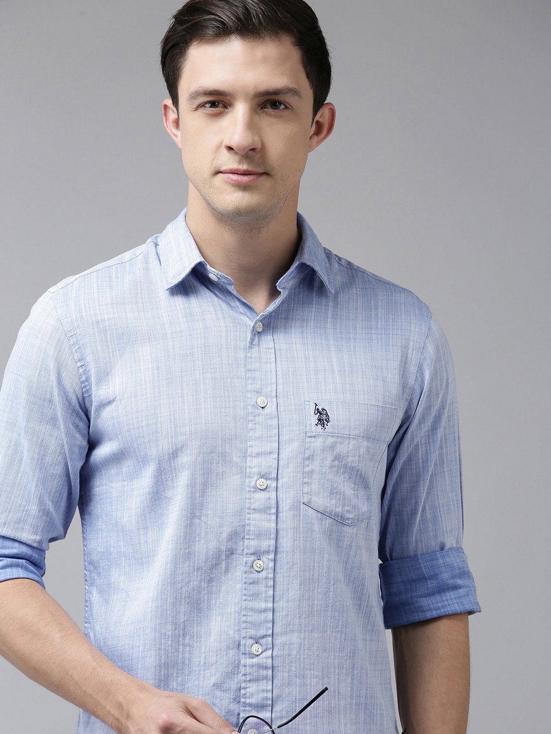 

U S Polo Assn Men Blue Tailored Fit Opaque Casual Shirt
