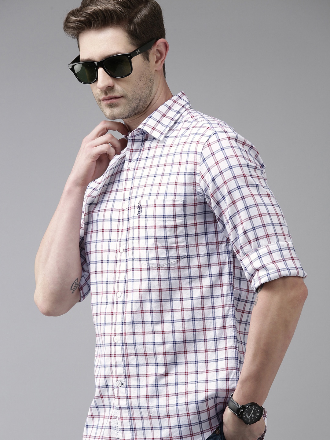 

U S Polo Assn Men Multicoloured Grid Tattersall Checks Opaque Pure Cotton Casual Shirt, Multi