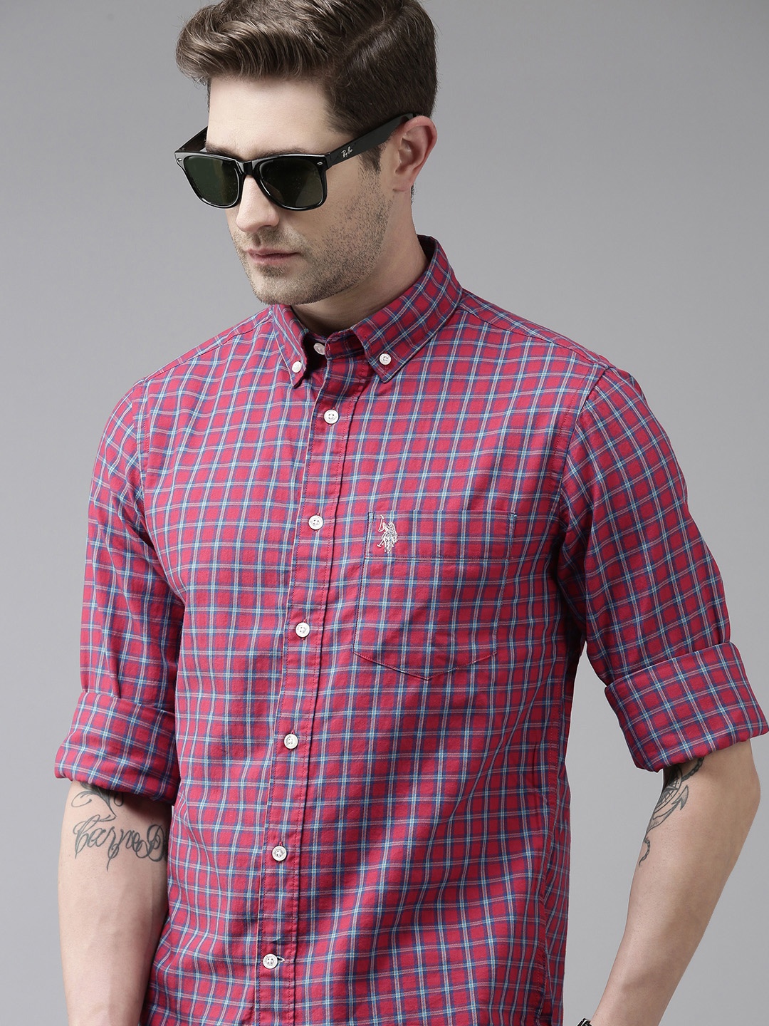 

U S Polo Assn Men Multicoloured Grid Tattersall Checks Pure Cotton Casual Shirt, Multi