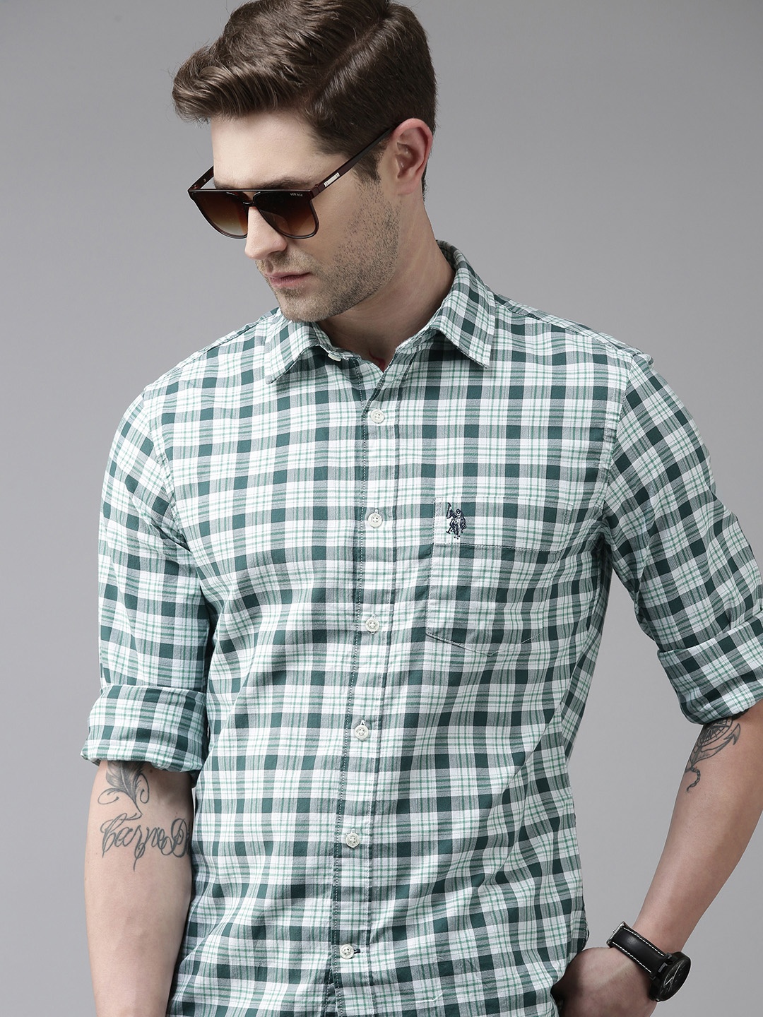 

U S Polo Assn Men Multicoloured Grid Tattersall Checks Opaque Pure Cotton Casual Shirt, Multi