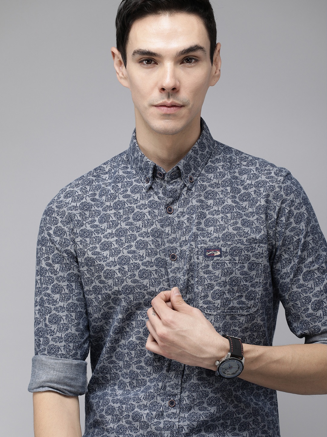 

U S Polo Assn Denim Co Men Navy Blue Cotton Printed Casual Shirt