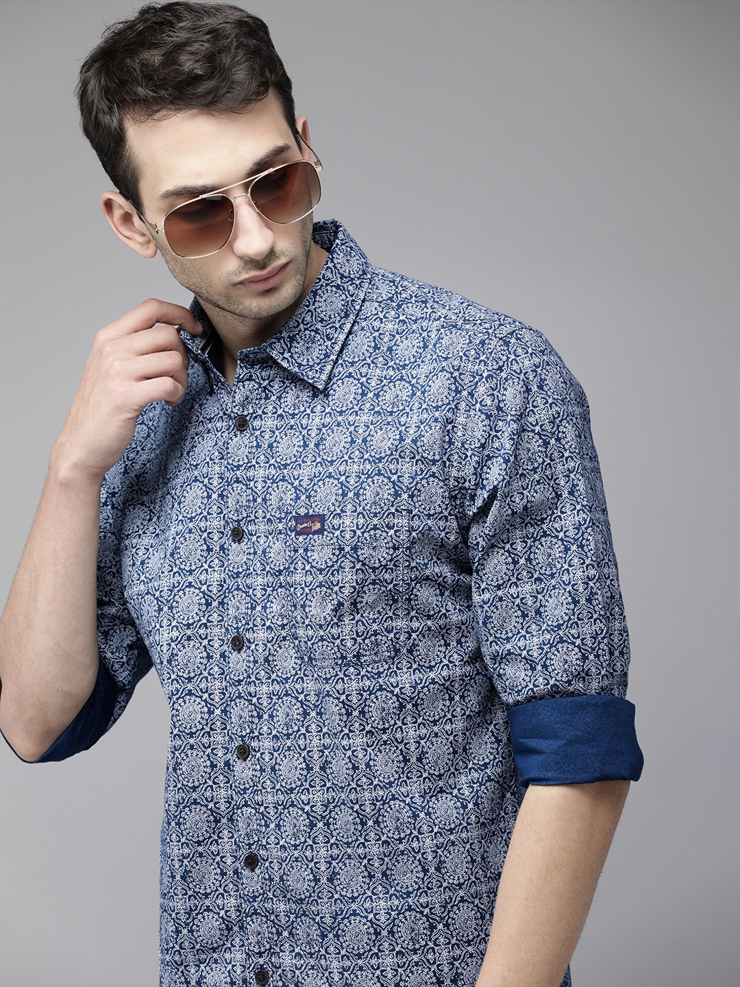 

U S Polo Assn Denim Co Men Navy Blue & White Cotton Printed Casual Shirt