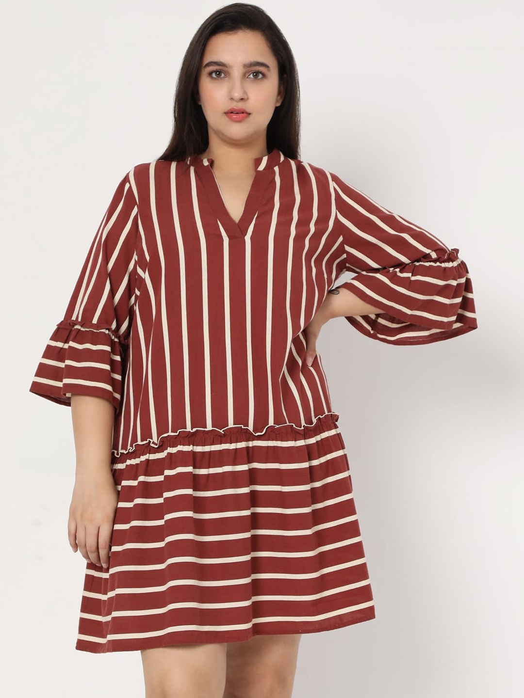 

VERO MODA CURVE Maroon Striped A-Line Dress