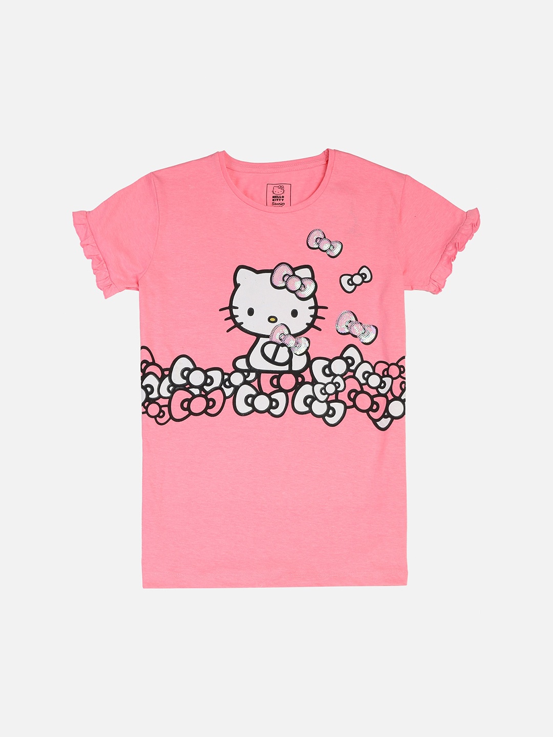 

Kids Ville Girls Pink & White Hello Kitty Printed T-shirt