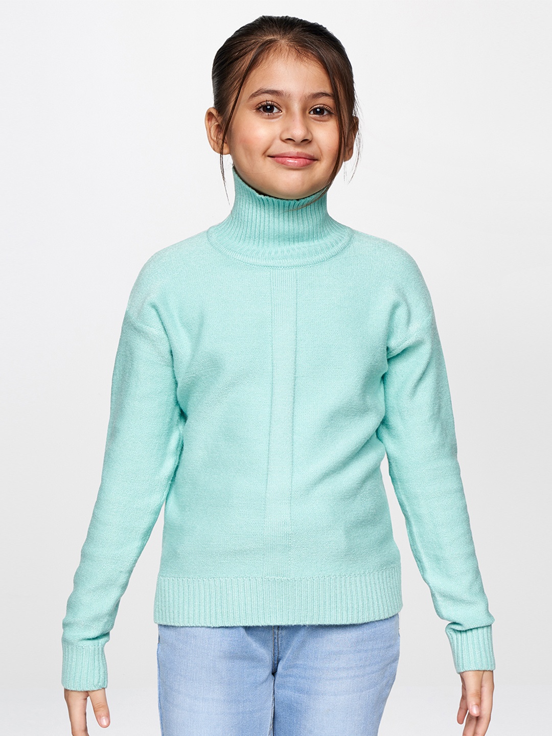 

AND Girls Sea Green Solid High Neck Top