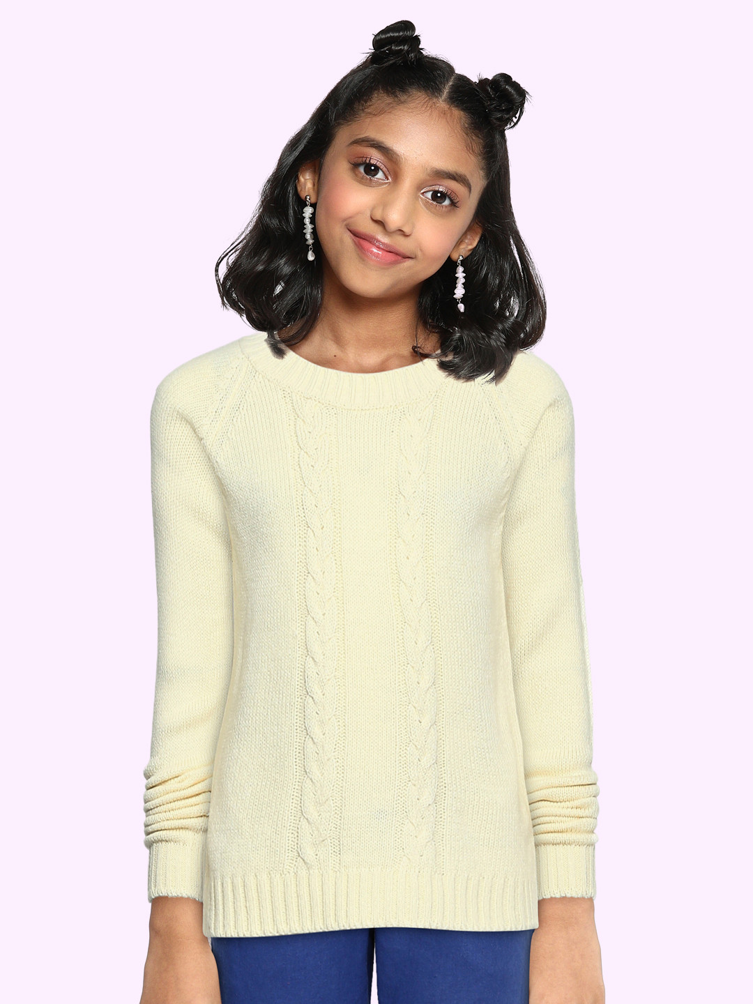 

AND Girls White Self Design Pullover