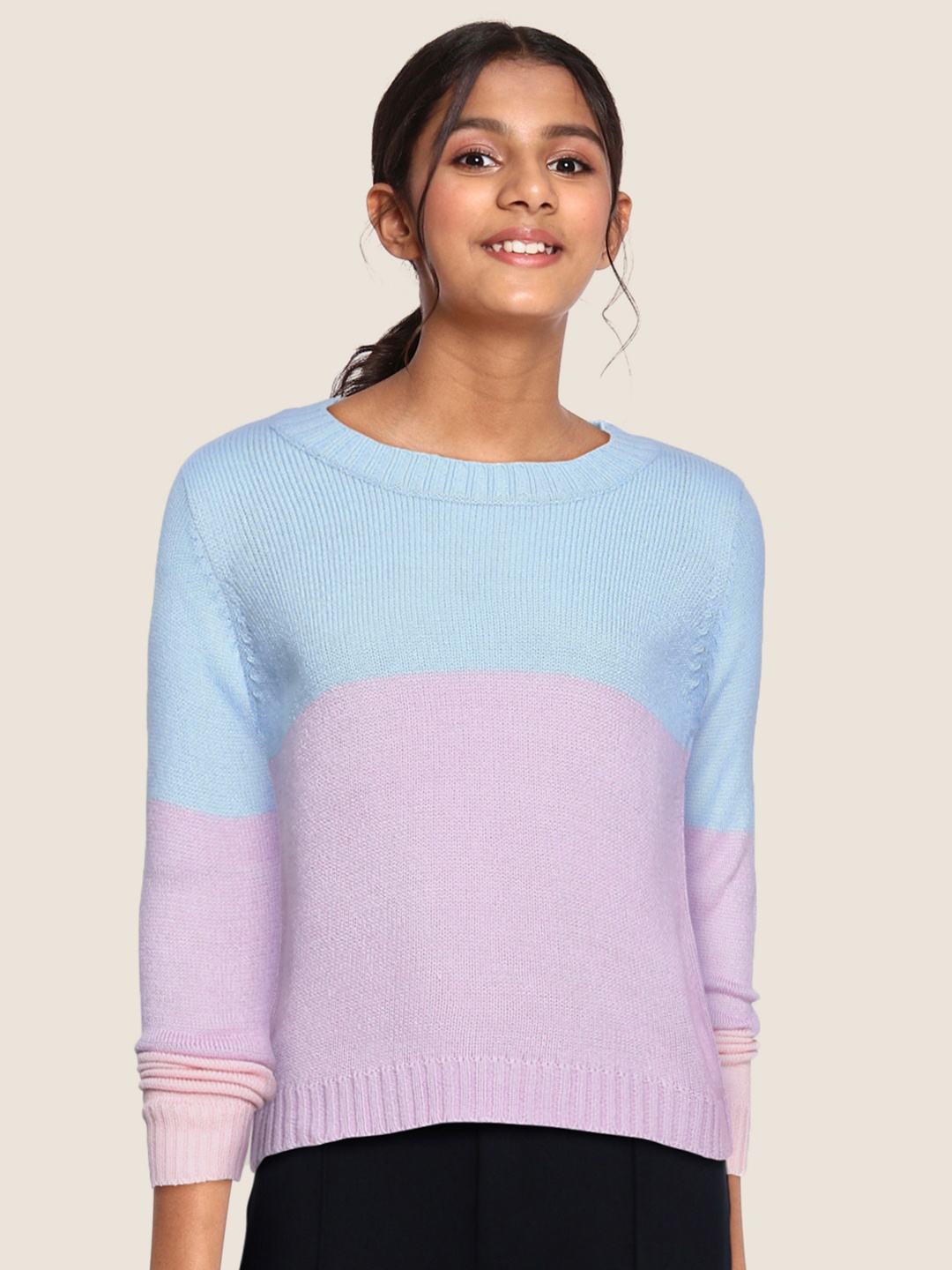 

AND Girls Blue & Purple Colourblocked Pullover