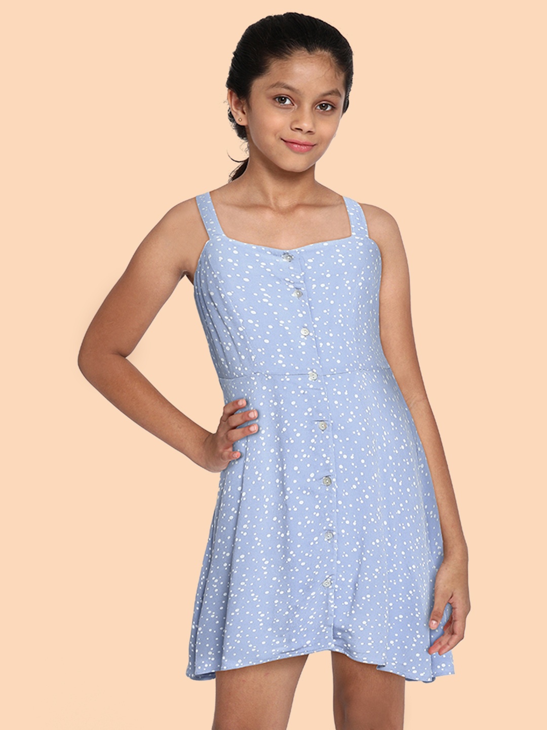 

AND Girls Blue Printed A-Line Dress