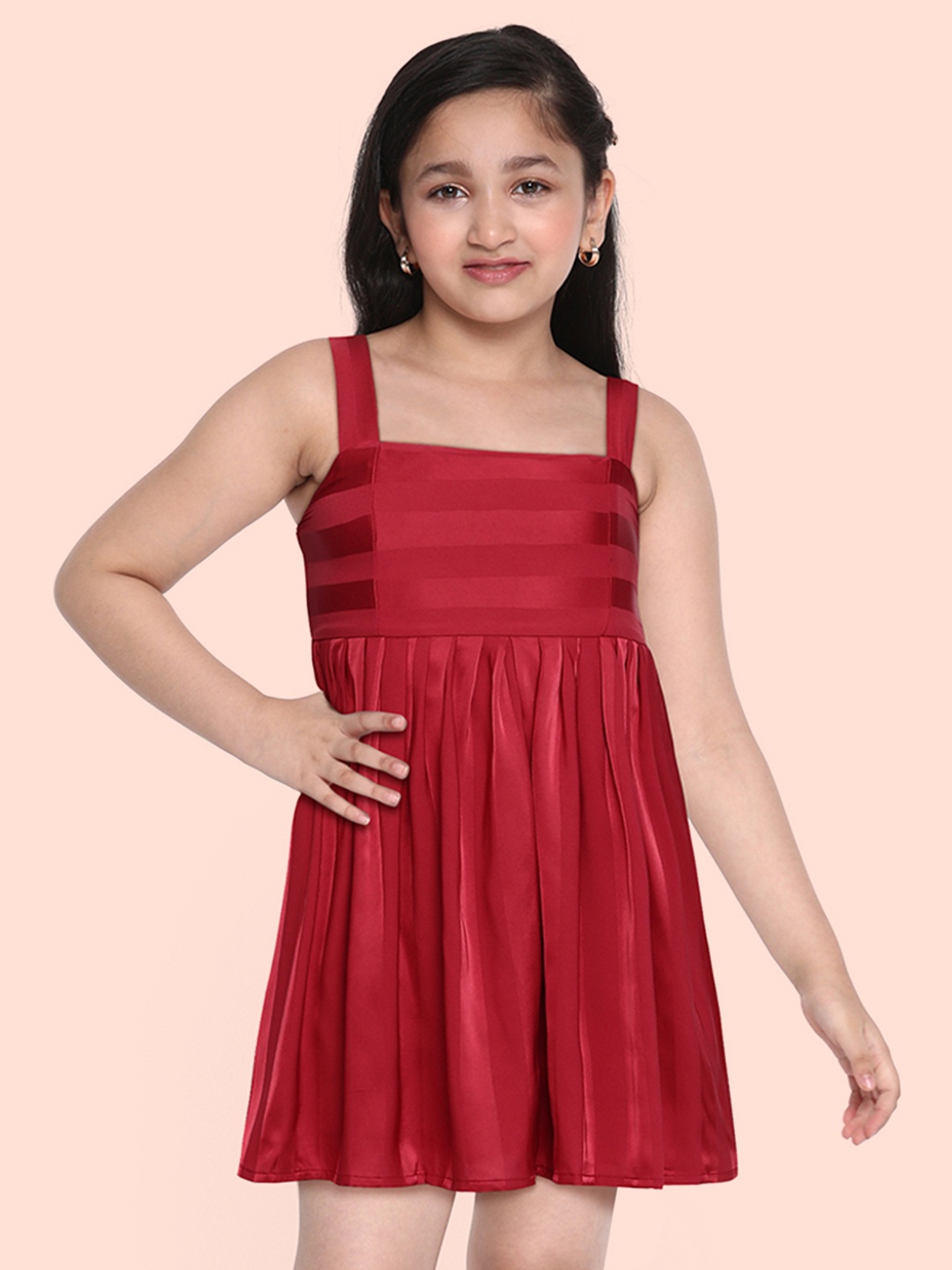 

AND Red Fit & Flare Smocked Shoulder Strapped Dress