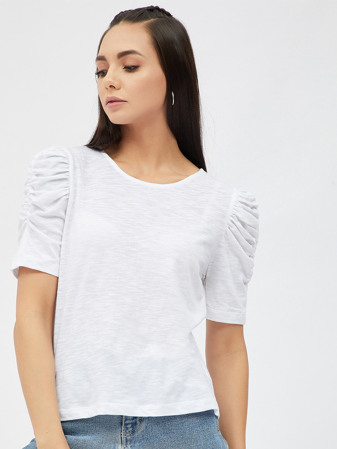 

Harpa Women White Extended Sleeves Pockets T-shirt