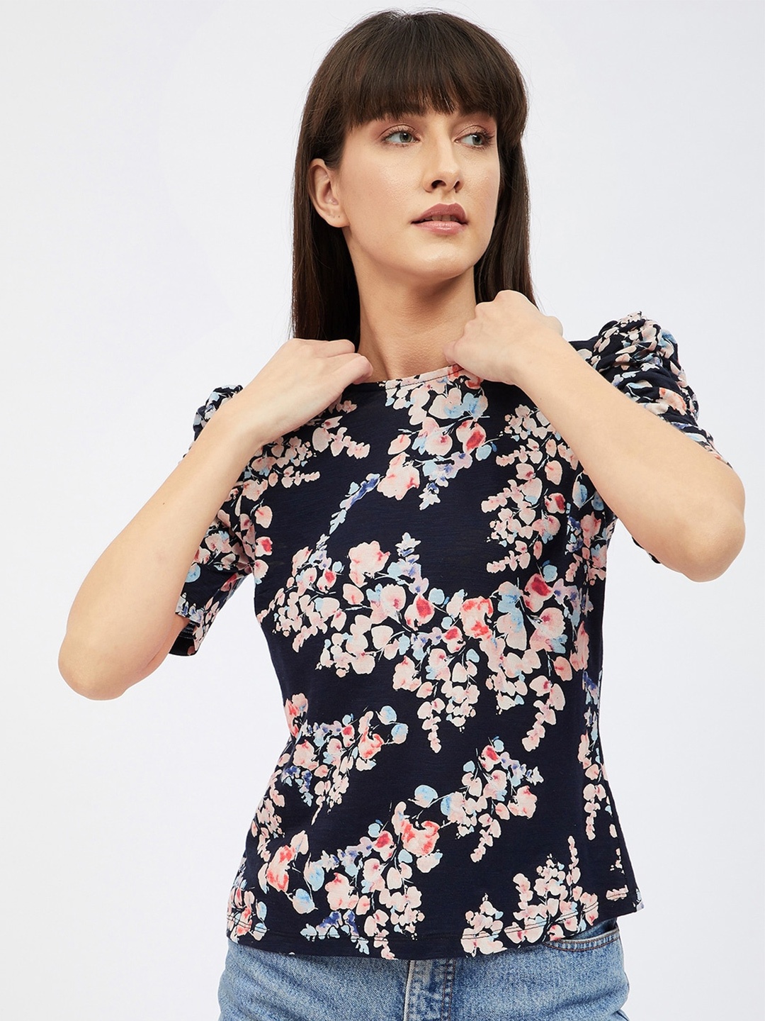 

Harpa Women Navy Blue Floral Printed Top