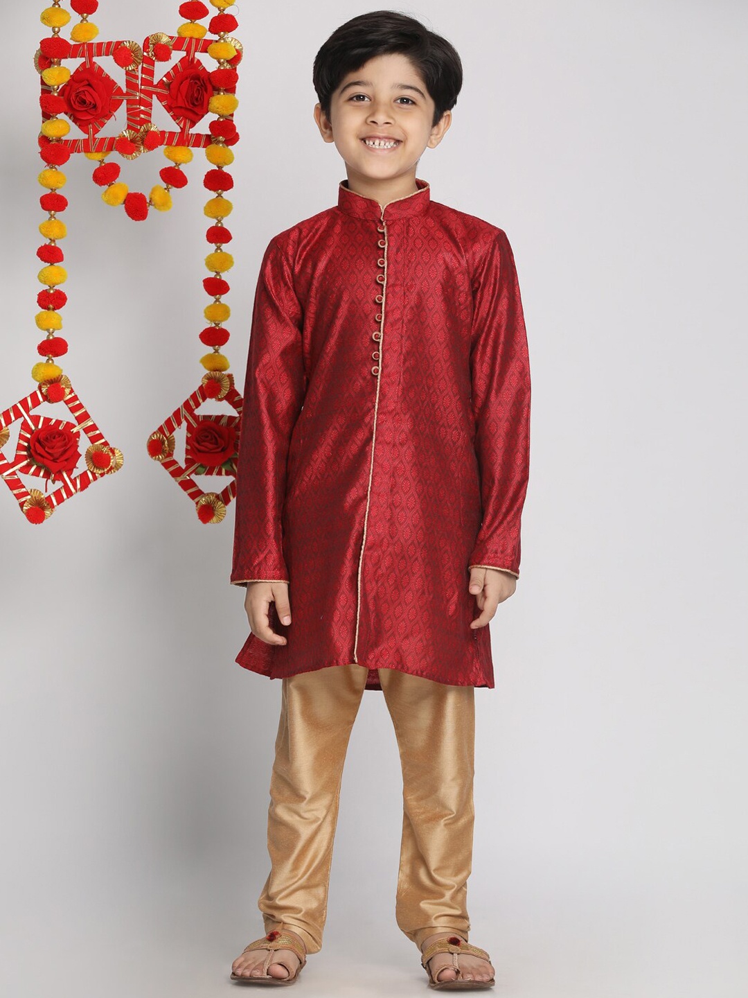 

VASTRAMAY Boys Maroon Ethnic Motifs Regular Kurta with Pyjamas