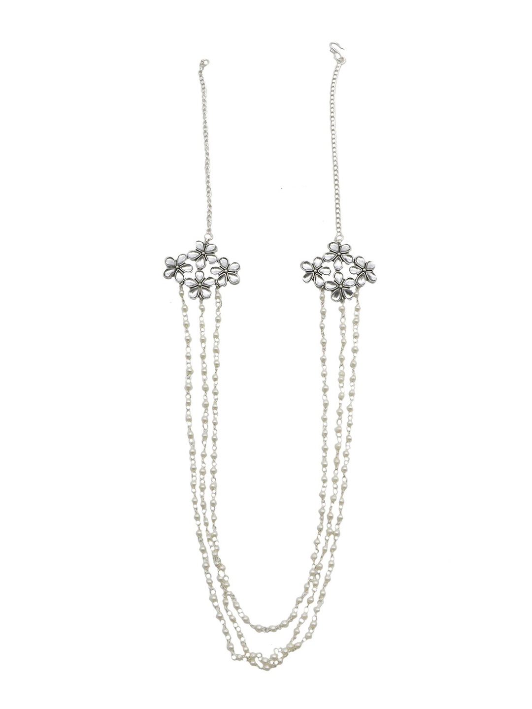 

TEEJH Oxidised Silver-Plated White Stone-Studded & Beaded Jewellery Set